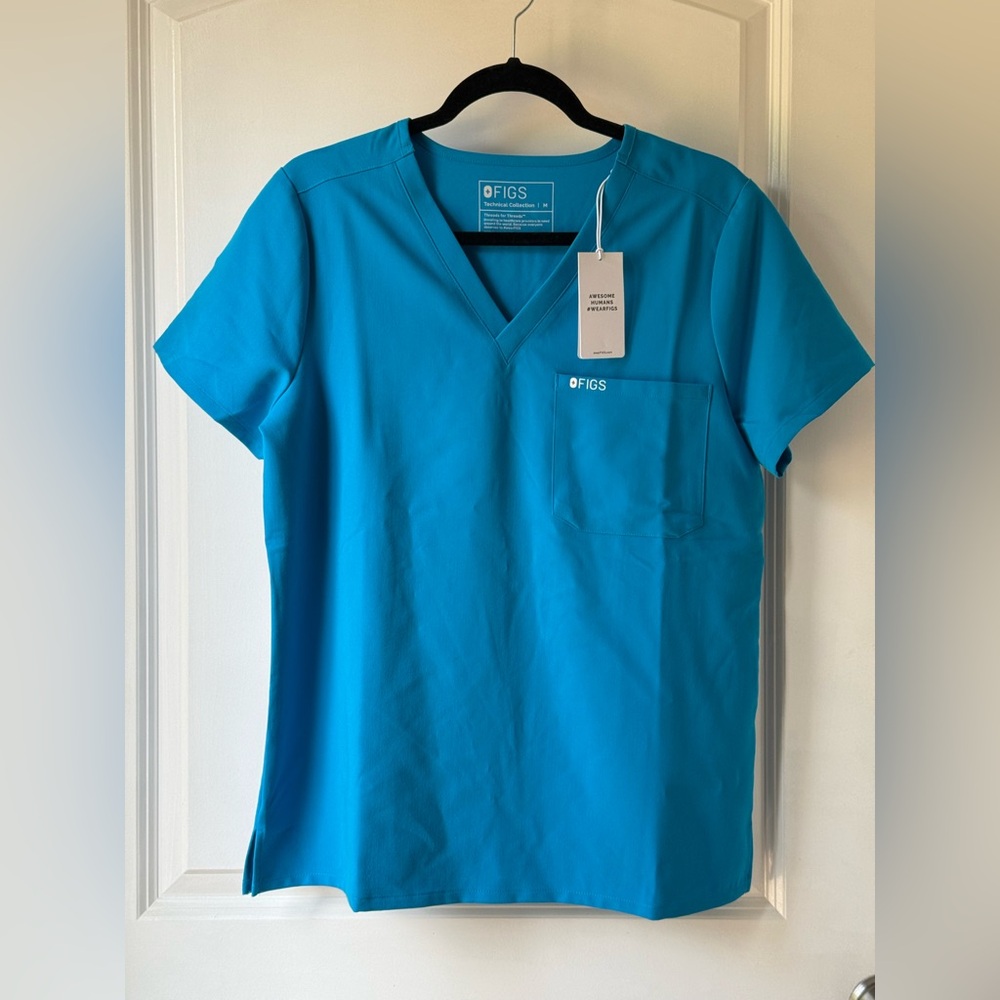 FIGS Womens Extreme Blue Logo Medium Catarina Limited Edition Top Scrub 1 Pocket